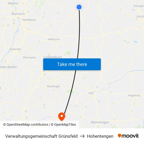 Verwaltungsgemeinschaft Grünsfeld to Hohentengen map