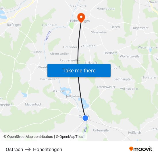 Ostrach to Hohentengen map