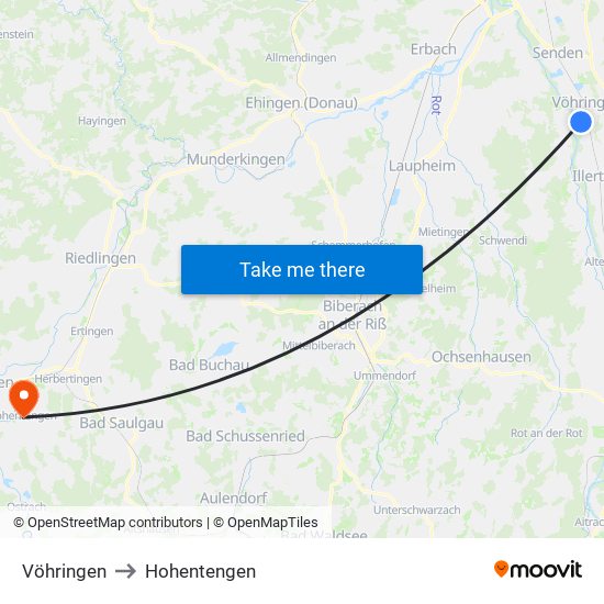 Vöhringen to Hohentengen map