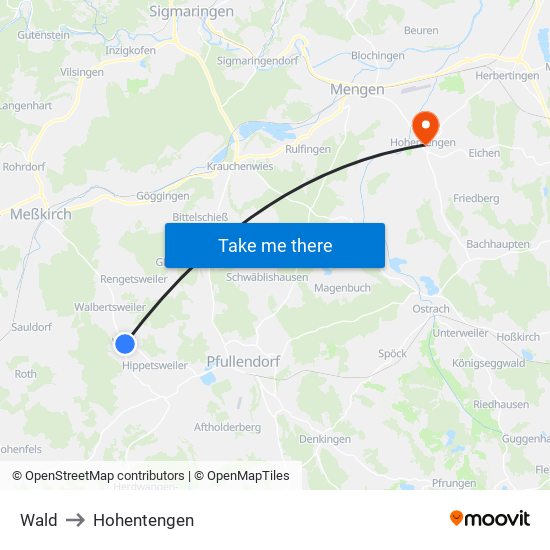 Wald to Hohentengen map