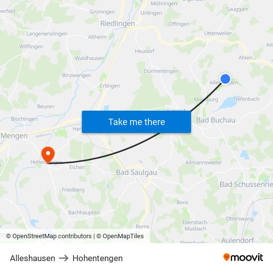 Alleshausen to Hohentengen map