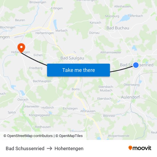 Bad Schussenried to Hohentengen map