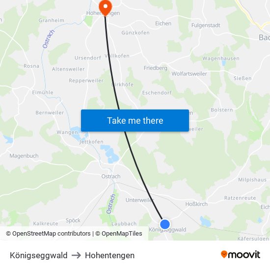 Königseggwald to Hohentengen map