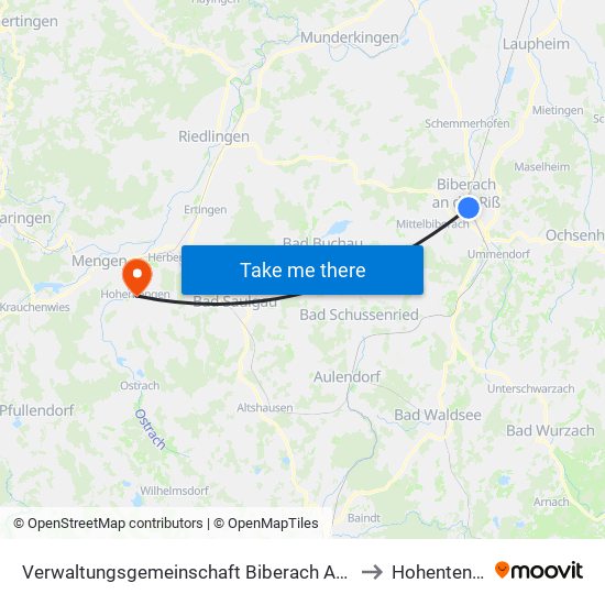 Verwaltungsgemeinschaft Biberach An Der Riß to Hohentengen map