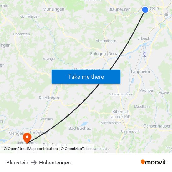 Blaustein to Hohentengen map