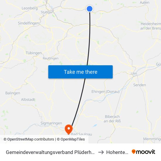 Gemeindeverwaltungsverband Plüderhausen-Urbach to Hohentengen map