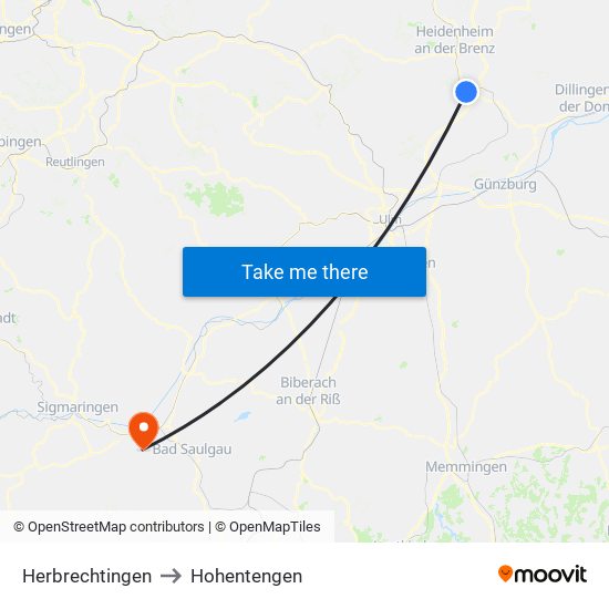 Herbrechtingen to Hohentengen map