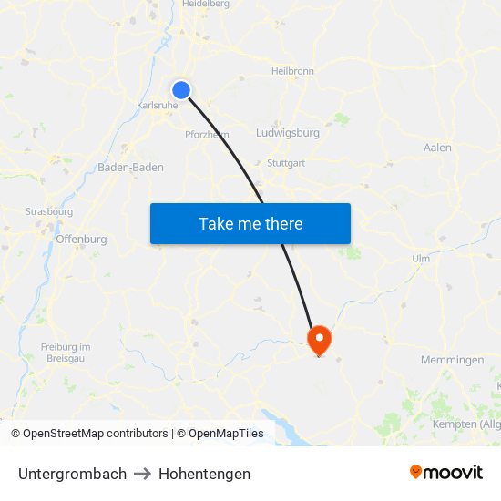 Untergrombach to Hohentengen map