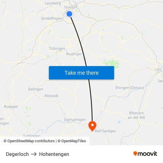 Degerloch to Hohentengen map