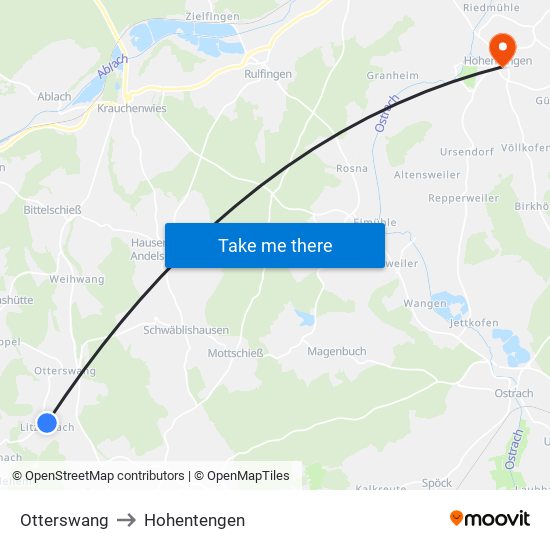 Otterswang to Hohentengen map