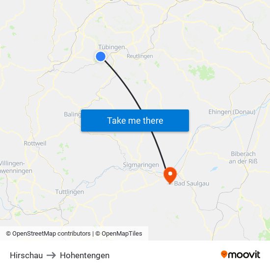 Hirschau to Hohentengen map