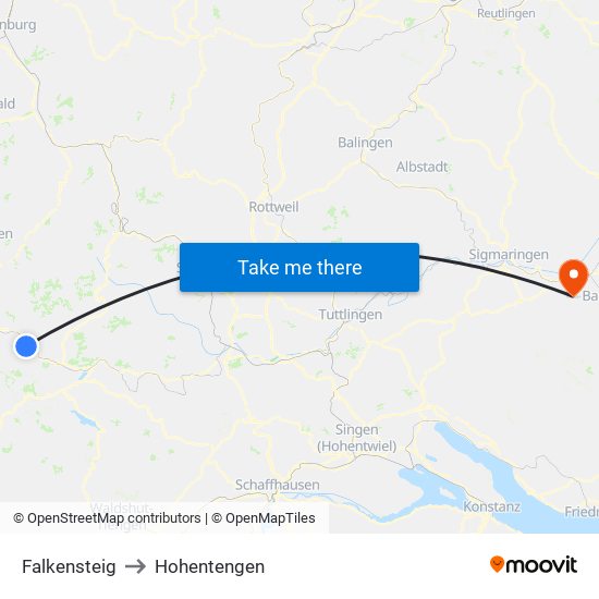 Falkensteig to Hohentengen map