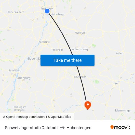Schwetzingerstadt/Oststadt to Hohentengen map