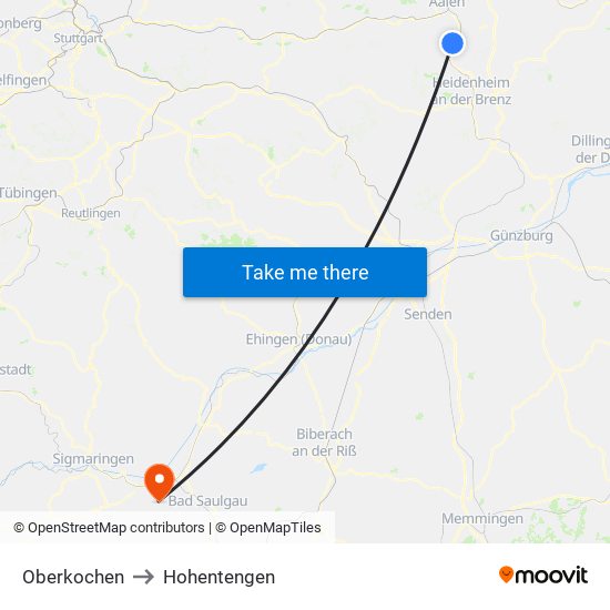 Oberkochen to Hohentengen map