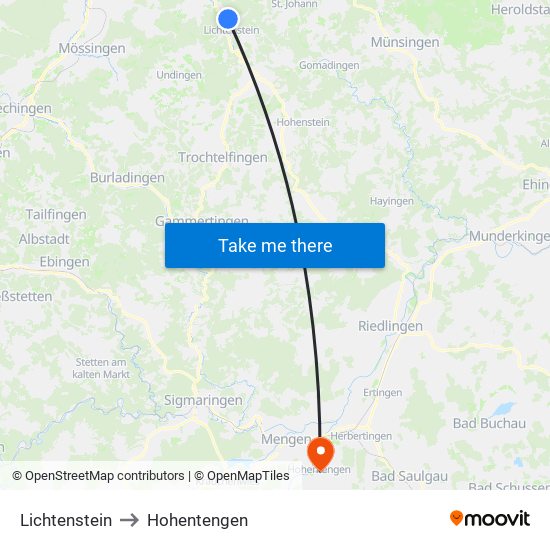 Lichtenstein to Hohentengen map