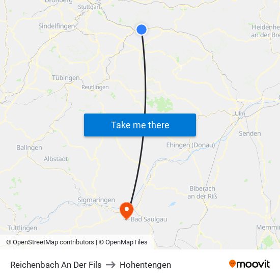 Reichenbach An Der Fils to Hohentengen map