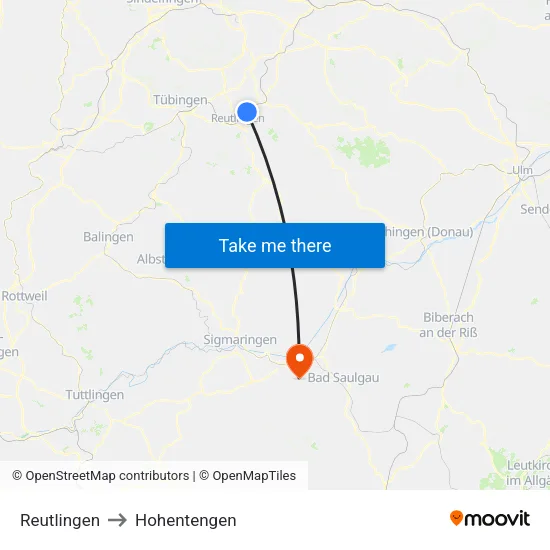 Reutlingen to Hohentengen map