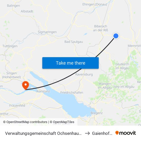 Verwaltungsgemeinschaft Ochsenhausen to Gaienhofen map