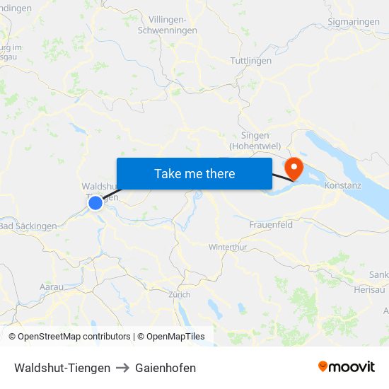 Waldshut-Tiengen to Gaienhofen map