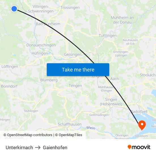 Unterkirnach to Gaienhofen map