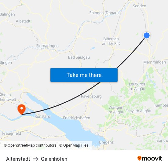 Altenstadt to Gaienhofen map