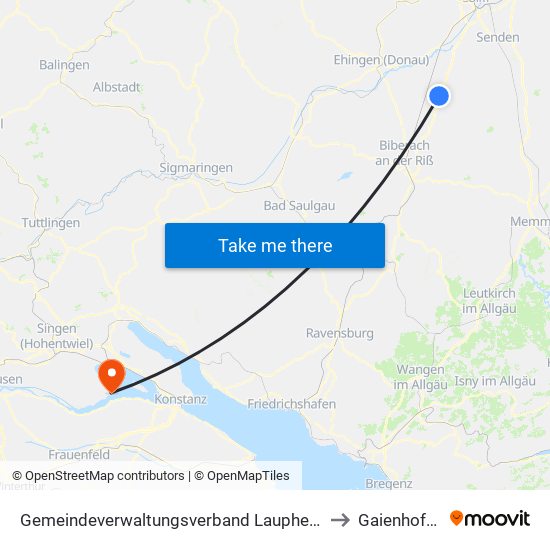 Gemeindeverwaltungsverband Laupheim to Gaienhofen map