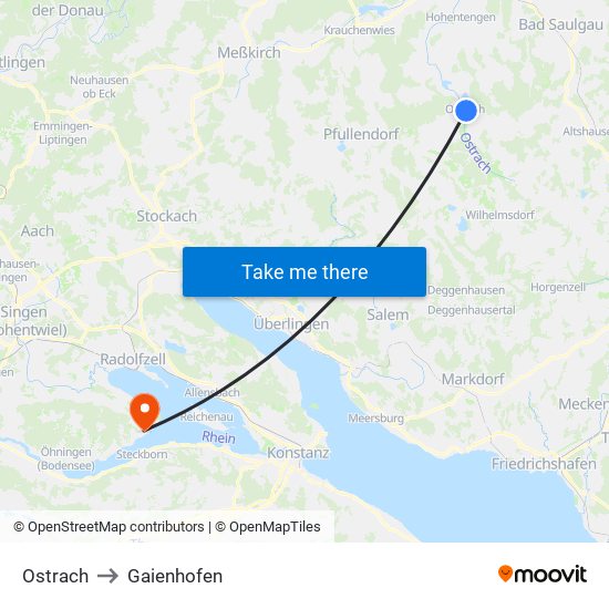 Ostrach to Gaienhofen map