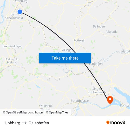 Hohberg to Gaienhofen map