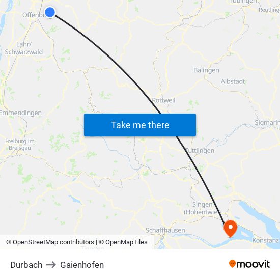 Durbach to Gaienhofen map