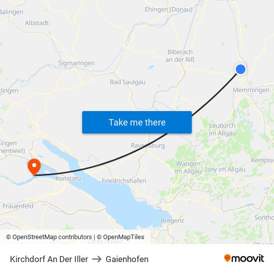 Kirchdorf An Der Iller to Gaienhofen map