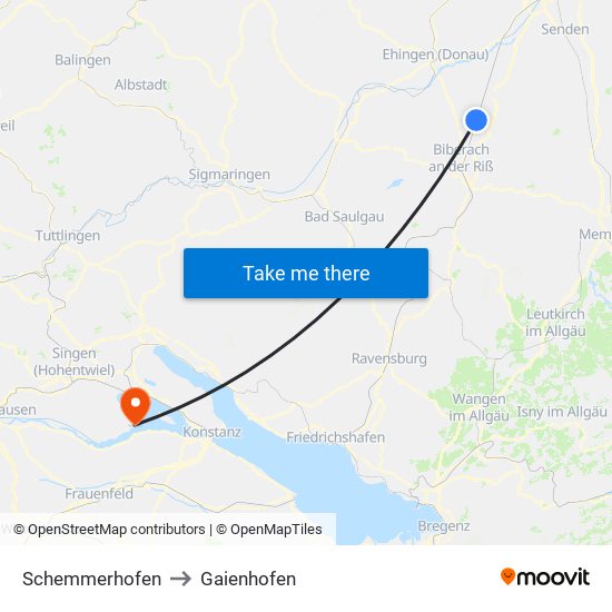 Schemmerhofen to Gaienhofen map