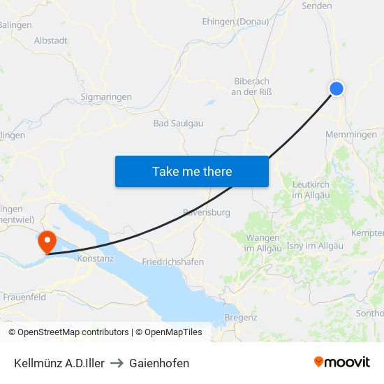 Kellmünz A.D.Iller to Gaienhofen map