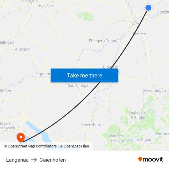 Langenau to Gaienhofen map