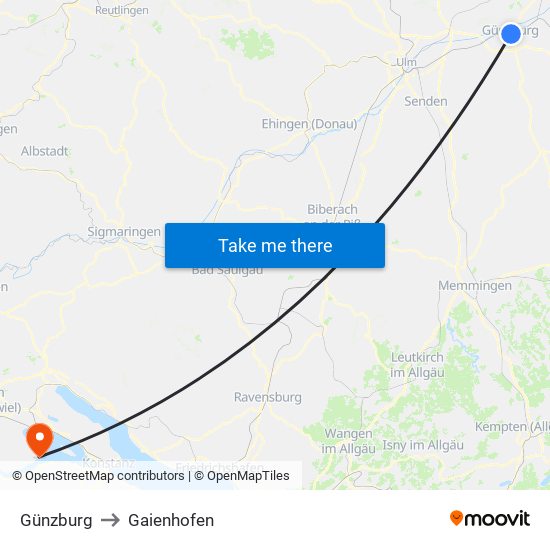 Günzburg to Gaienhofen map