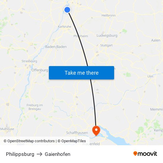 Philippsburg to Gaienhofen map