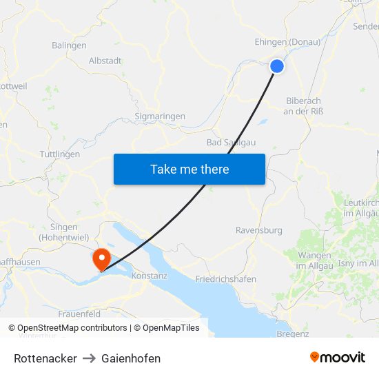 Rottenacker to Gaienhofen map