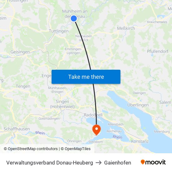 Verwaltungsverband Donau-Heuberg to Gaienhofen map