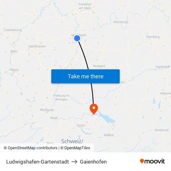 Ludwigshafen-Gartenstadt to Gaienhofen map