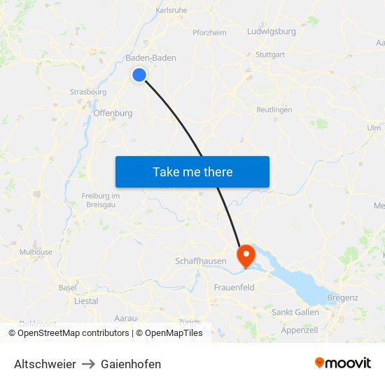 Altschweier to Gaienhofen map