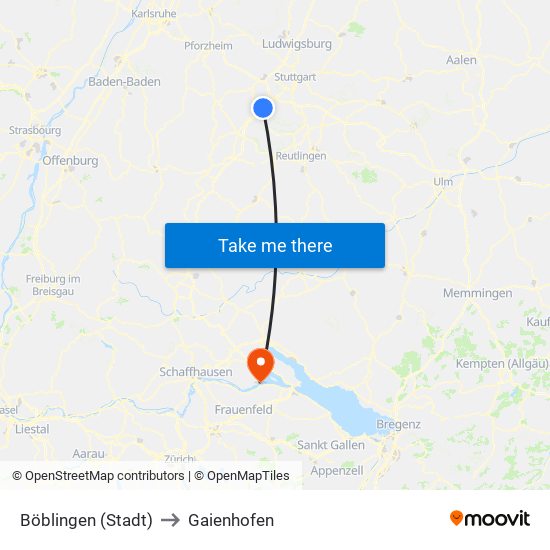 Böblingen (Stadt) to Gaienhofen map