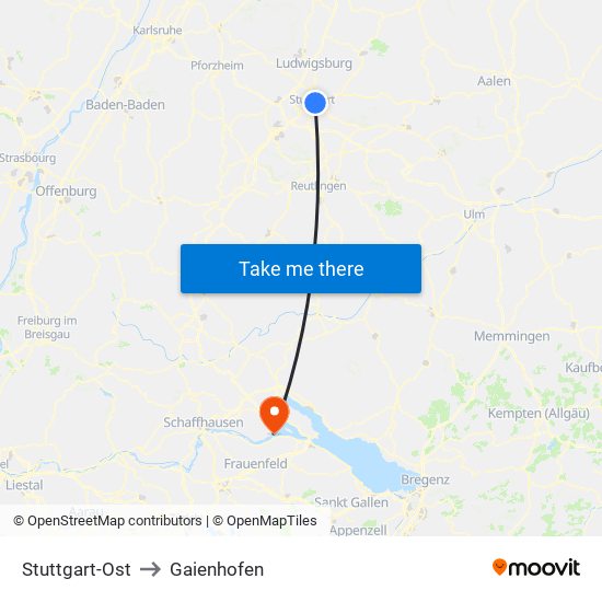 Stuttgart-Ost to Gaienhofen map