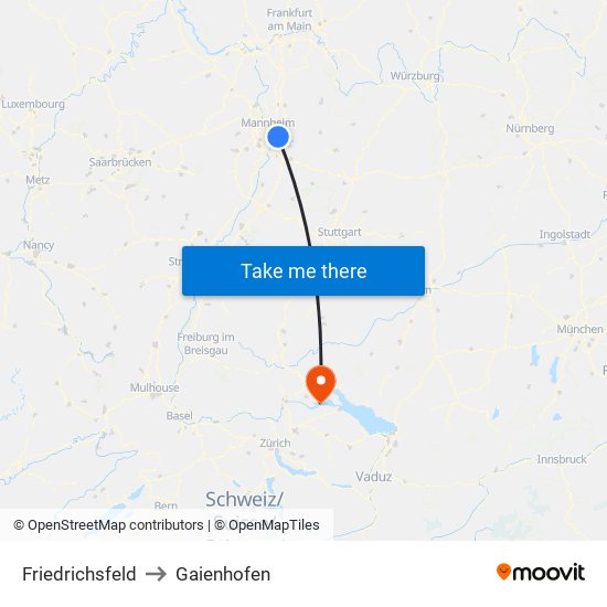 Friedrichsfeld to Gaienhofen map