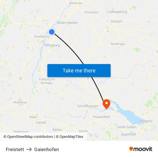 Freistett to Gaienhofen map