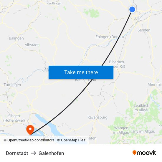 Dornstadt to Gaienhofen map