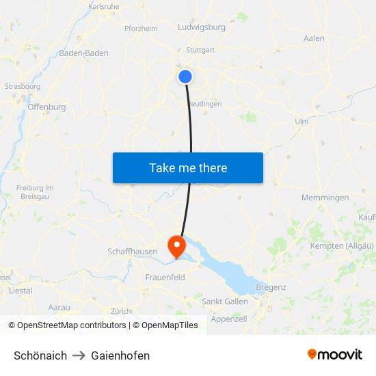 Schönaich to Gaienhofen map