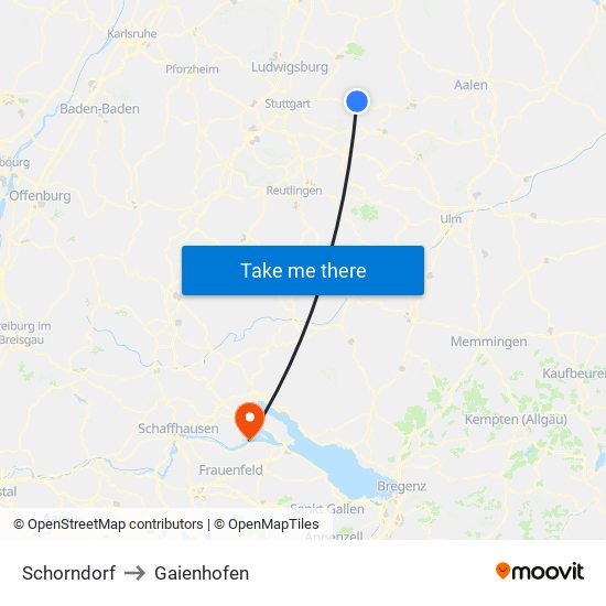 Schorndorf to Gaienhofen map