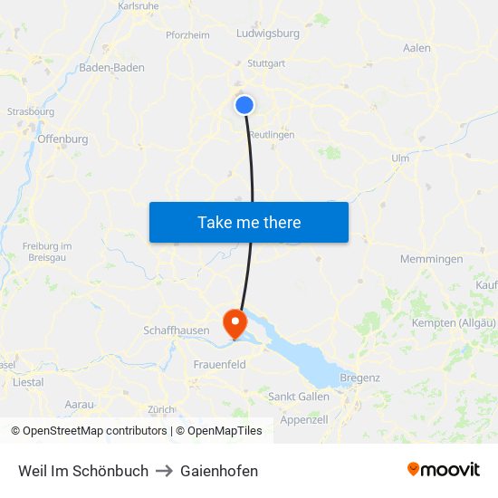 Weil Im Schönbuch to Gaienhofen map
