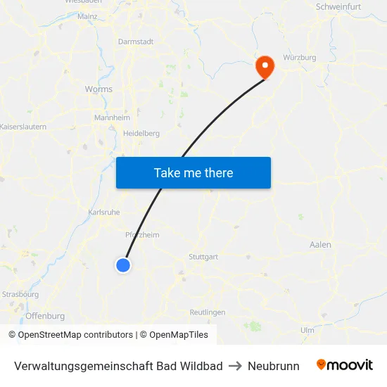 Verwaltungsgemeinschaft Bad Wildbad to Neubrunn map