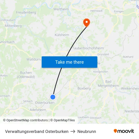 Verwaltungsverband Osterburken to Neubrunn map