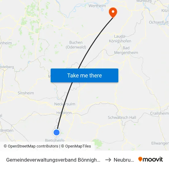 Gemeindeverwaltungsverband Bönnigheim to Neubrunn map